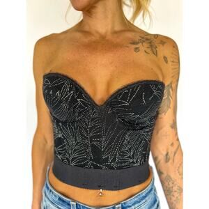 VTG Black Strapless Bustier Crop Top – Vintage Glitter Party Top